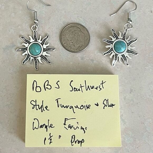 BBS Dangle Silver & Turquoise Earrings - Picture 8 of 8